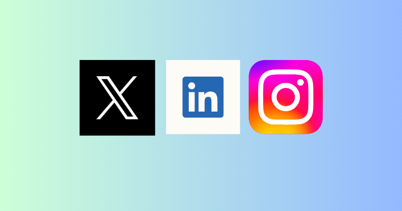 Logos of x, linked in, and Instagram.