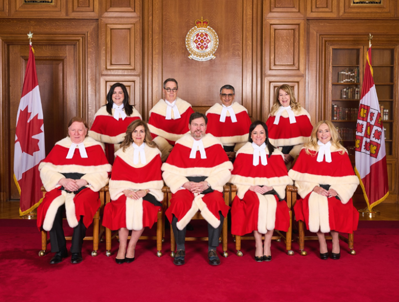 Supreme court judges in fur-trimmed red robes.